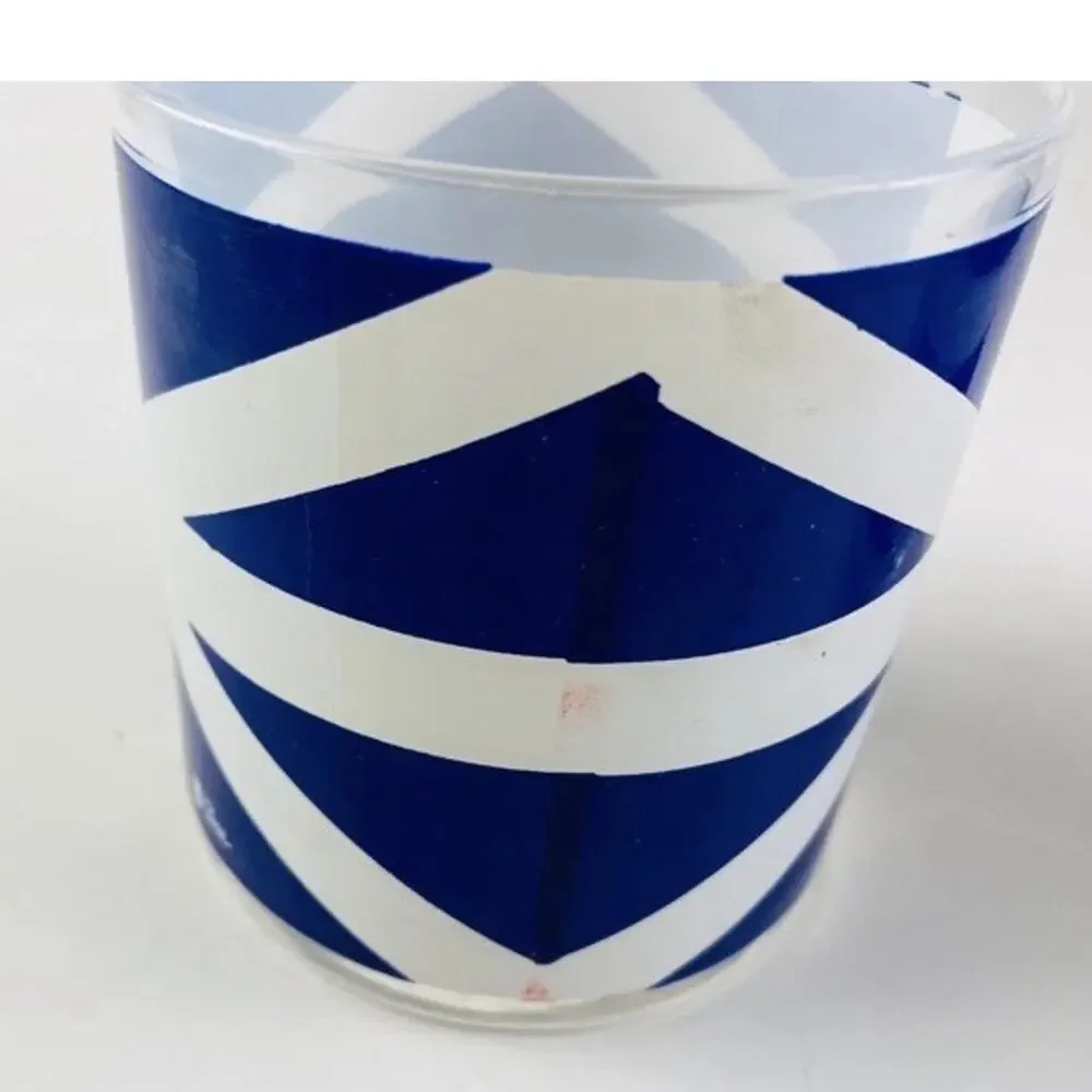 2 Cera Glass 10oz Cups Low Ball Blue White Union Jack Vintage Rare